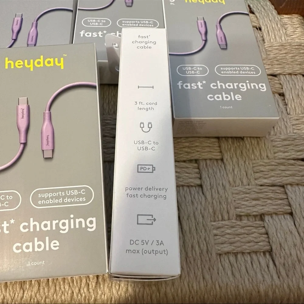 Heyday 3 foot usb-c fast charging phone cables chargers Bundle of 5